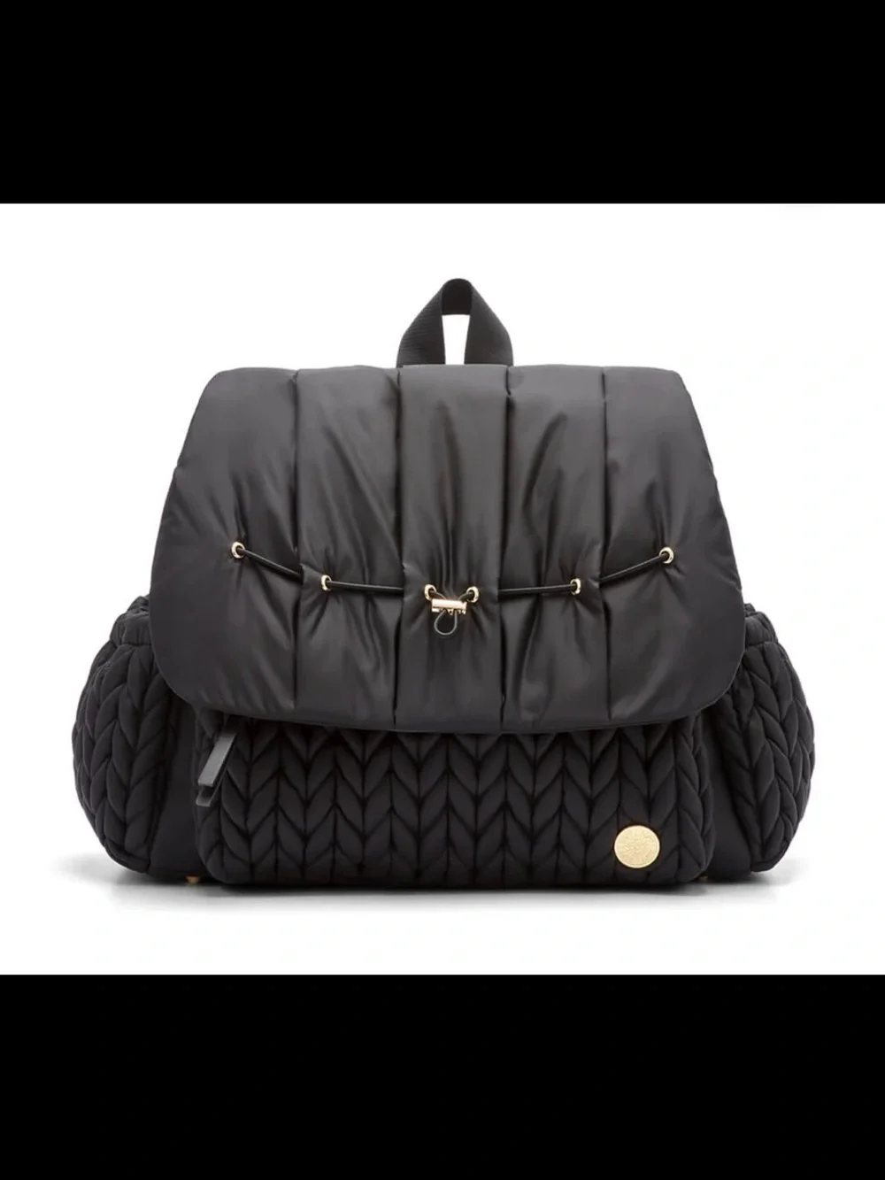 HAPP Levy Backpack - Black Quilted Puffer Backpack with Braided Panels